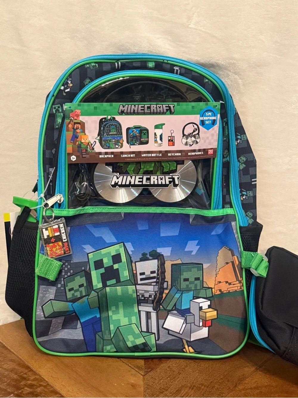 Minecraft 17” Backpack 5-Piece Set with Lunch Kit, Water Bottle & Headphones